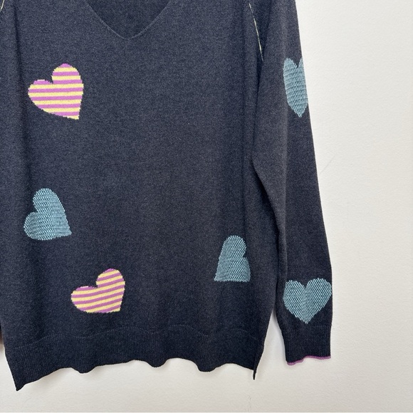 ZAKET & PLOVER Womens Small Vneck Heart Cashmere Gray Sweater CN - Picture 8 of 15